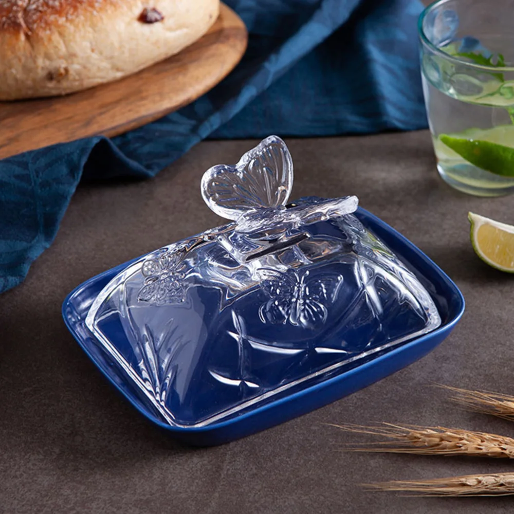 

1Pc Ceramic Butter Storage Plate Butter Keeper Butter Dish with Glass Lid