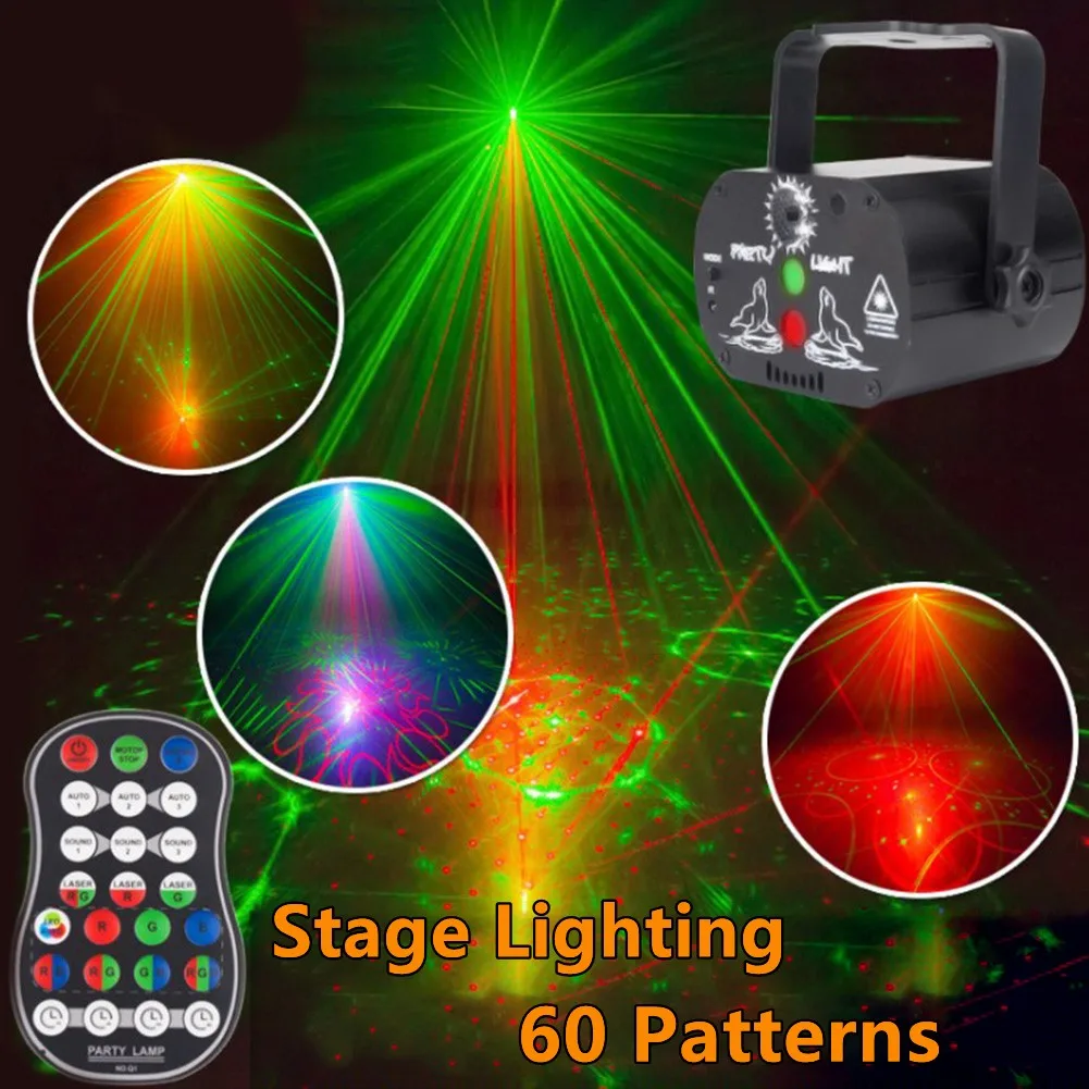 

60 Patterns Stage Lighting Projector RGB LED USB Rechargeable Party Disco Lamps Laser Light For Family Celebrations Dance Halls