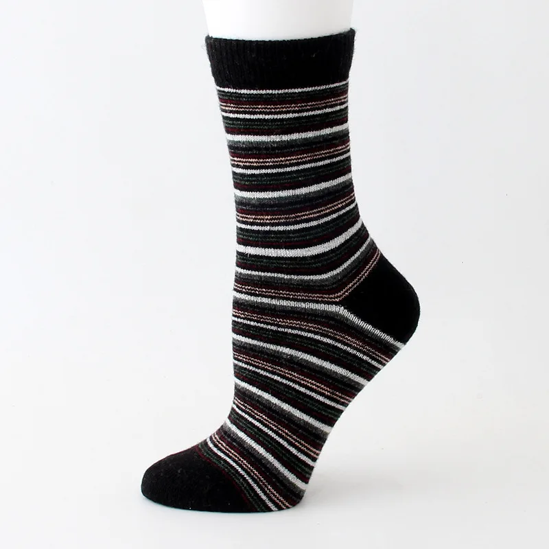 Winter Women Thick Warm Retro Striped Dots Patterns Fashion Wool Casual Socks 6 Pair