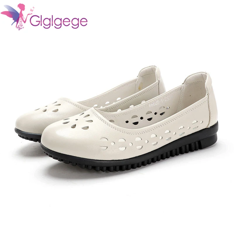 

Glglgege Summer 2020 new hollow leather soft bottom flat shoes comfortable and casual retro mother hole shoes