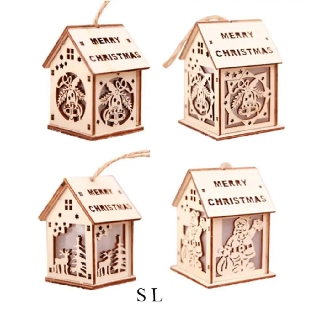 Рождественская подвеска фестиваль светодиодный светильник деревянный дом елка