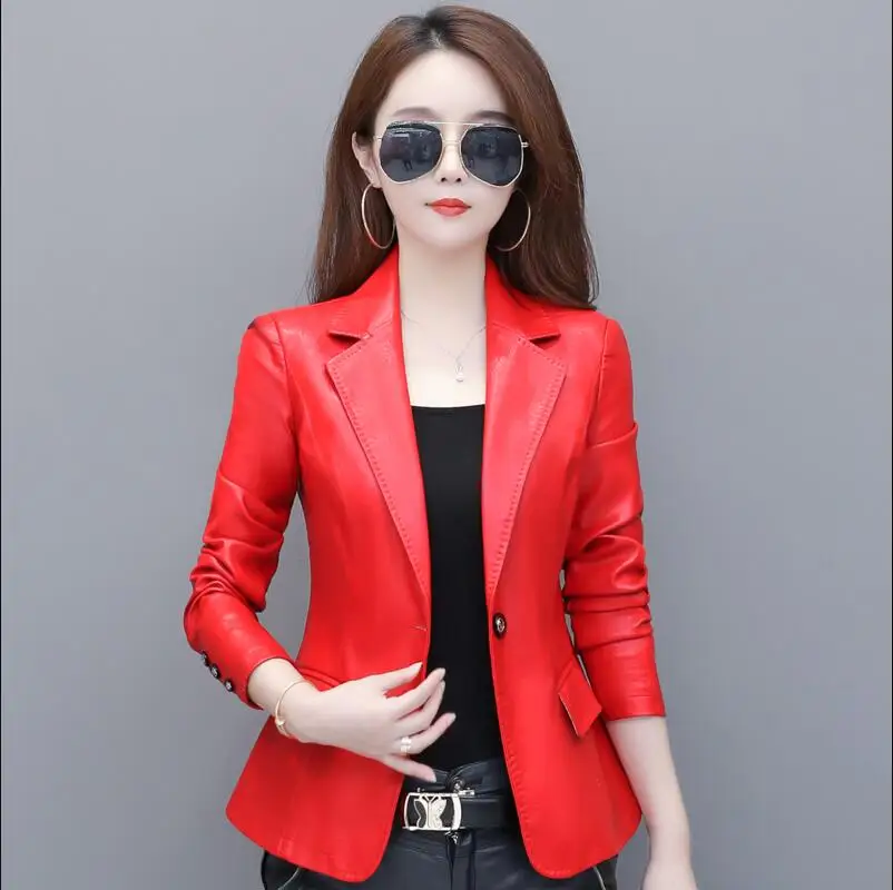 Hot Style Women Fashion Short Paragraph Slim PU Suit Collar Jacket Female Sheepskin Coat Special Offer Free Shipping Plus Size