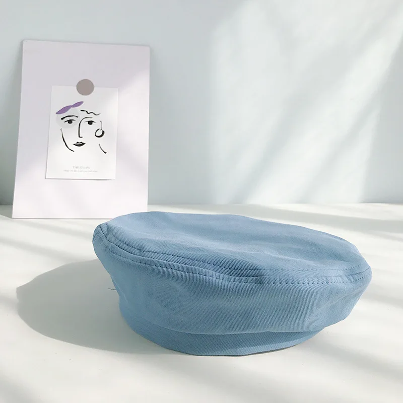 blue Хлопковый берет для девочек, чистый цвет, дышащая Весенняя и летняя шляпа для прогулок, универсальная трехмерная художественная шляпа для художника, винтажный тренд - Цвет: blue