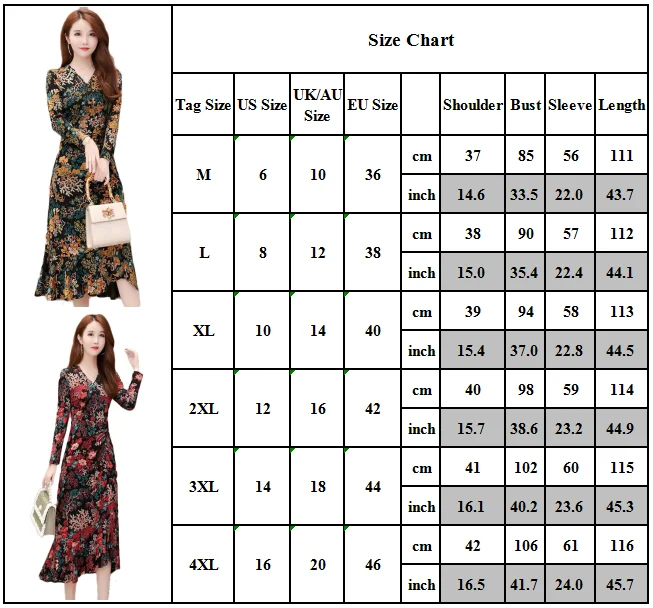 

Womens V-Neck Casual Floral Print Long Sleeve Gown Party Maxi Dress
