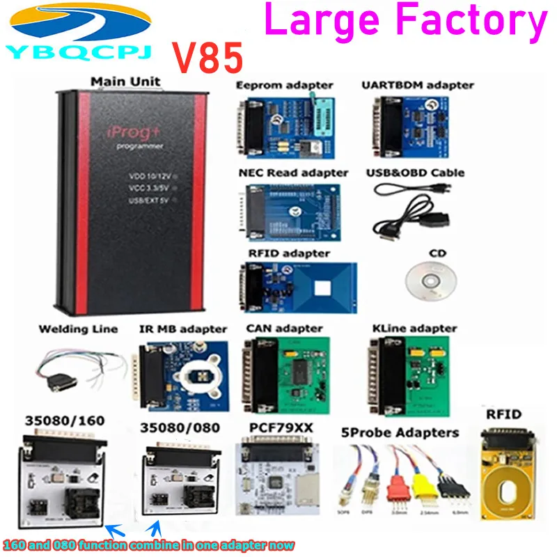 V85 Iprog+ Iprog Pro ECU Programmer with Probes Adapters for in-circuit Support IMMO+Mileage Correction+Airbag Reset till 2019