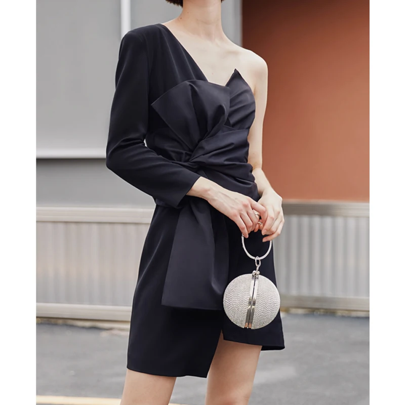 Черное асимметричное мини платье AEL пикантная Летняя женская одежда с глубоким v
