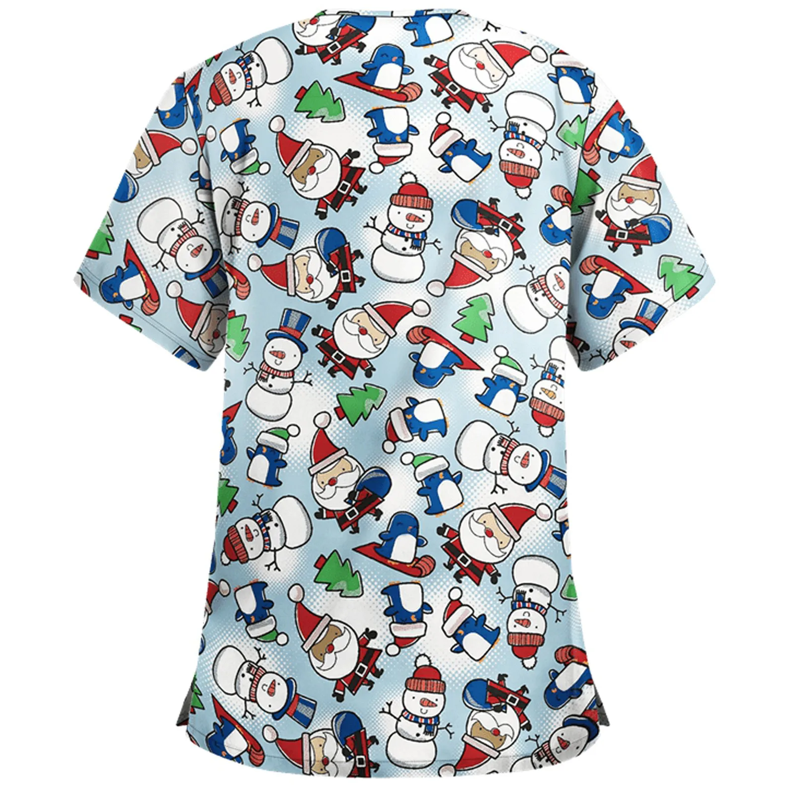 Женская футболка с принтом Санта Клауса коротким рукавом и V-образным вырезом |