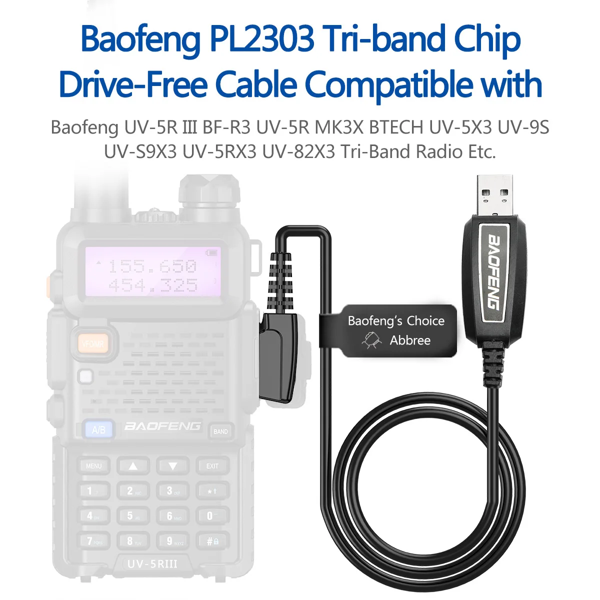 ABBREE трехдиапазонное радио PL2303 чип диск Бесплатная USB кабель для программирования