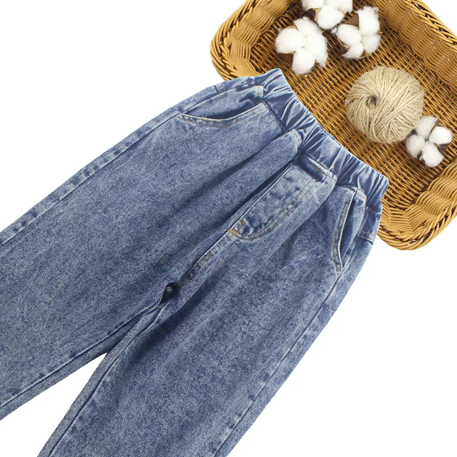 Комплект одежды для девочек однотонная джинсовая куртка + джинсы костюм из 2