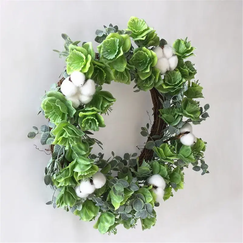 

Artificial Flowers Green Flowered Cotton Wreath Wreath Outdoor for Front Door Q39B