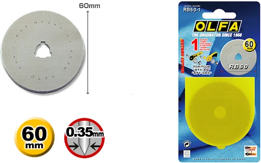 

Olfa RB60-5/RB60-1/ 60mm/45MM WAWA Rotary Cutter Blade Rotatif Rundschneider Taglierina Rotante FOR RTY-3/G RTY-3/NS RTY-3/DX