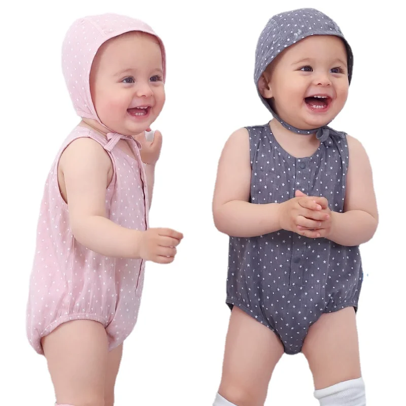 Baby Boys Girls Clothes Summer Infant Toddler Jumpsuit Newborn Baby Bodysuits Sleeveless Clothing Unisex Breathable With Cap