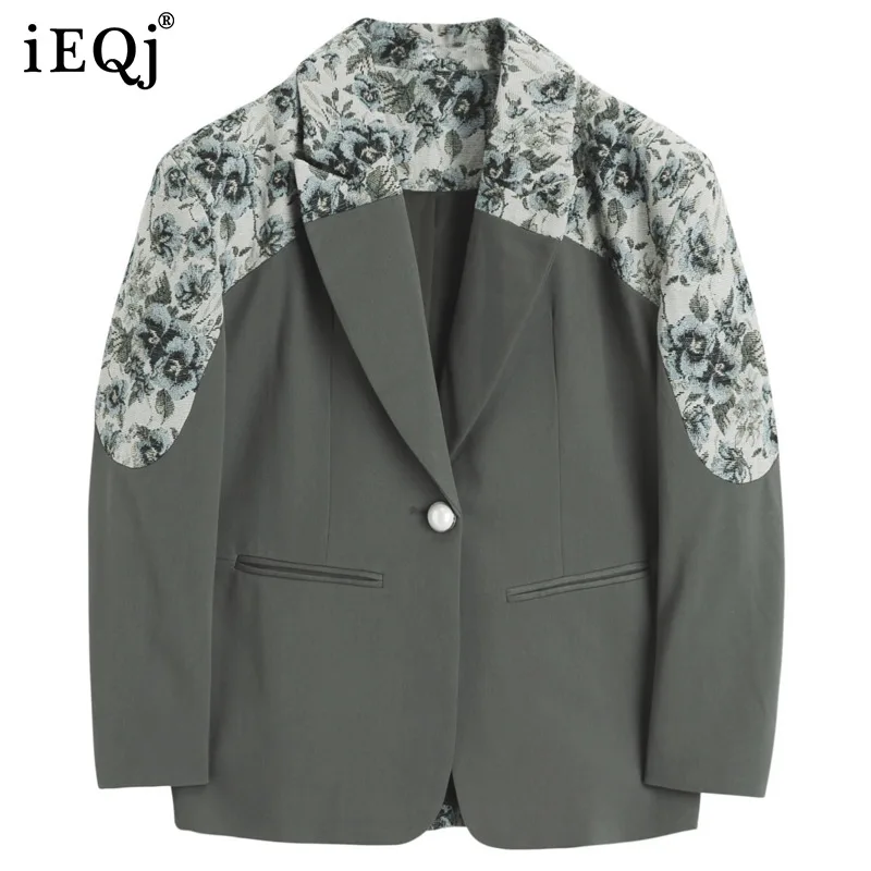 

IEQJ 2021 New Arrivals Autumn Jacquard Stitching Silhouette Design Fried Street Suit Coat Women's Top Versatile Loose 3T1317