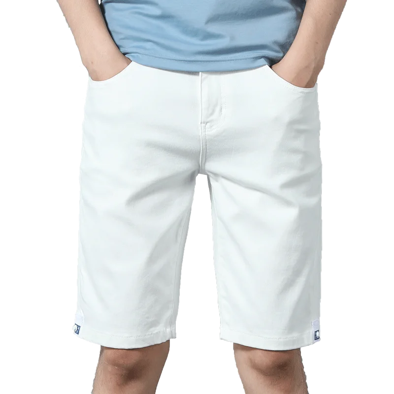 Шорты мужские джинсовые однотонные классические модные эластичные штаны из