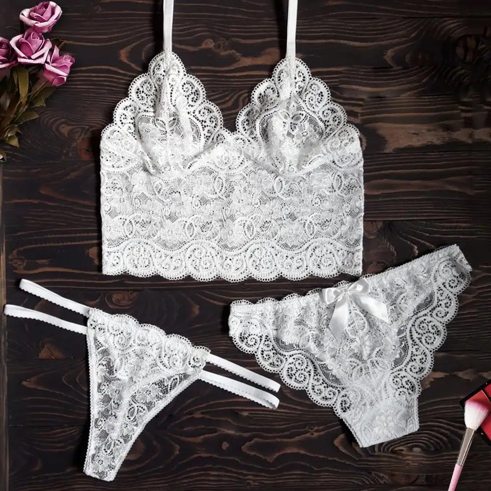 3 шт. новинка женское кружевное нижнее белье лифчик шорты пижамный комплект
