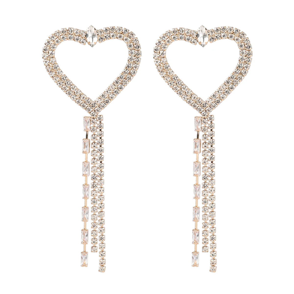 

JIJIAWENHUA New Trending Rhinestone Heart-shaped Tassel Pendant Ladies Earrings Dinner Party Jewelry Statement Accessories