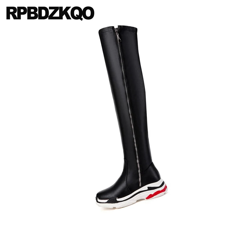 Ботфорты женские выше колена высокие водонепроницаемые черные ботфорты на