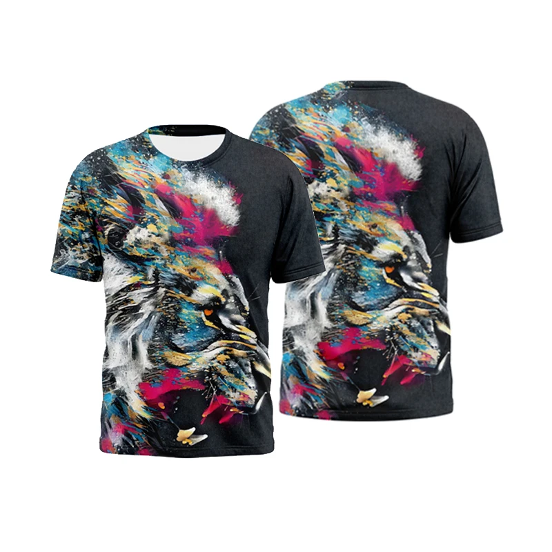 

Летняя новая модная футболка в стиле Харадзюку С 3D-принтом льва с коротким рукавом и круглым вырезом, Повседневный дышащий топ с коротким ру...