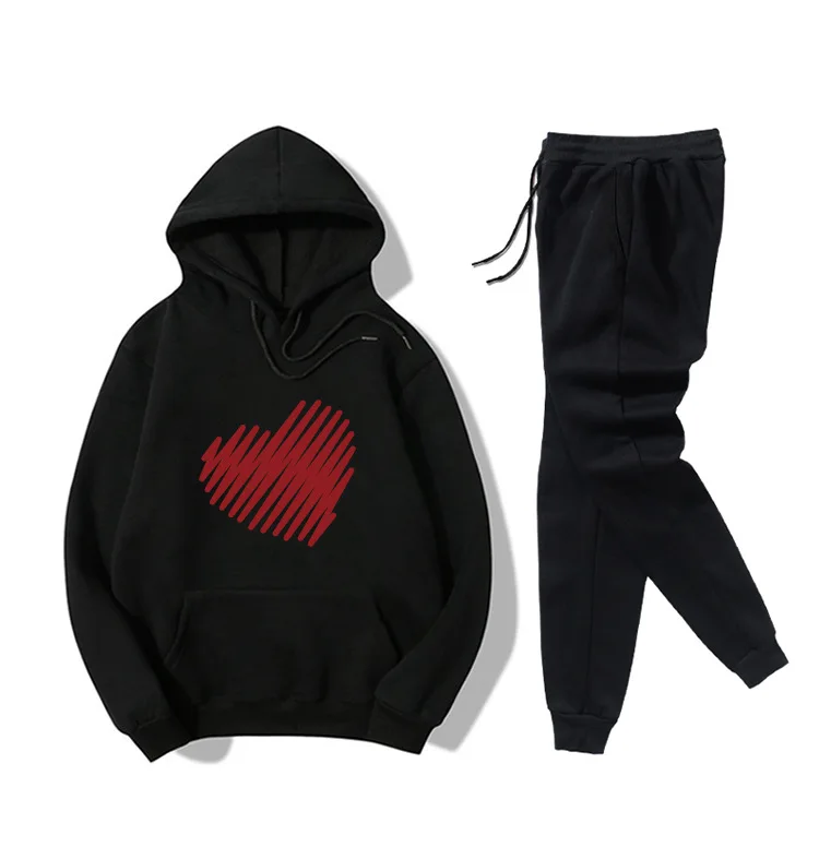 

Women ManTracksuits Autumn Winter Pullovers Hoodies and Black Pants Casual Jogger Suit Tracksuit Sweatshirt Valentine's Day