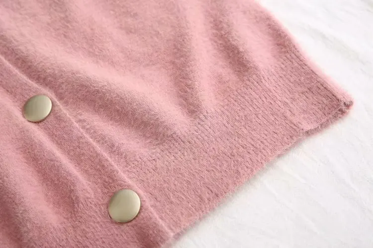 Loose Cardigan Sweater Women Gold Buckle Knitted Jacket Coat Solid Color V Neck Cardigan Autumn Winter Women Clothes