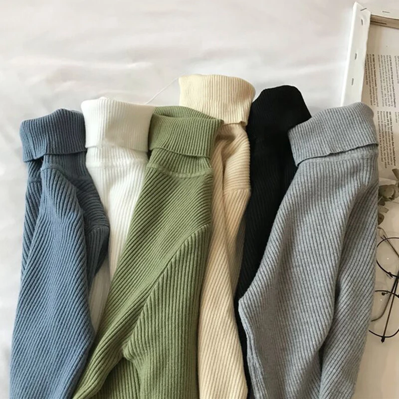 

Женский весенний Однотонный свитер-водолазка TuangBiang 2022, облегающие пуловеры в рубчик, повседневные универсальные корейские женские джемпер...