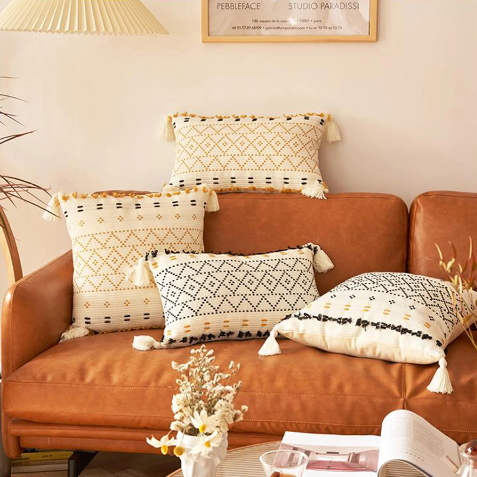 С кисточками в стиле бохо накидка на подушку чехол с геометрическим принтом