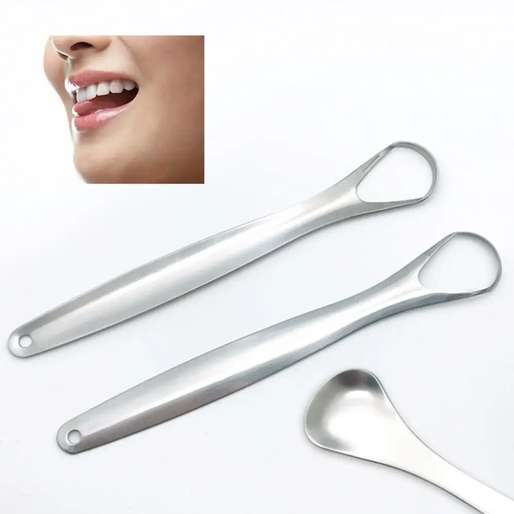 

50% Hot Sale 2Pcs Stainless Steel Tongue Scraper Cleaner Double Sided Bad Breath Remover