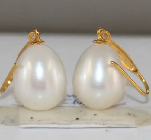 

free shipping Natural 11X13MM Australian AAA++ South Seas White Pearl Earrings 14k/20 Gold