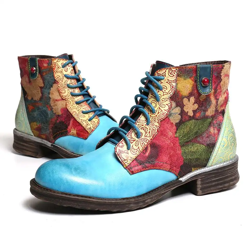 SOCOFY Botas Mujer акварельные Флоу сапоги из натуральной кожи со шнуровкой на молнии