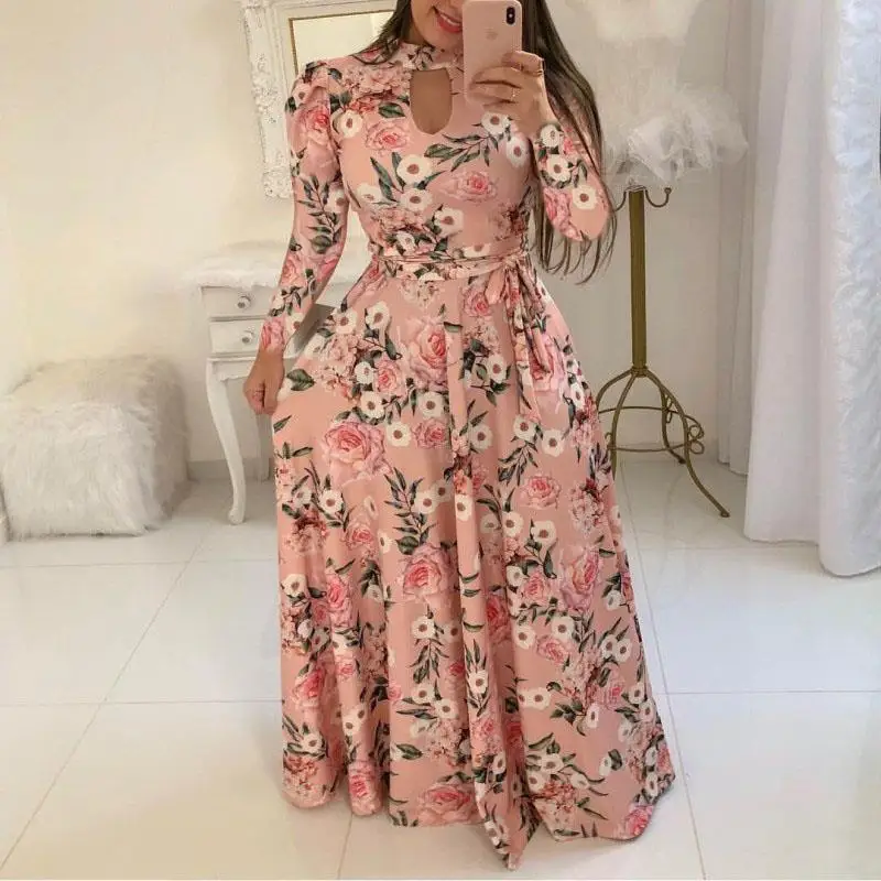 

Oufisun 2020 Fashion Women's Plus Size Dress Long Sleeve Hollow Out Bandage Elegant Women Party Dress Boho Lady Dresses Vestidos