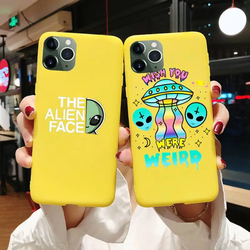 Aesthetics Cute Cartoon Alien Phone Case For Iphone 6 6s 7 8 Plus XR X XS XSmax 11 12 Pro Mini Max Candy Yellow Silicone Cover