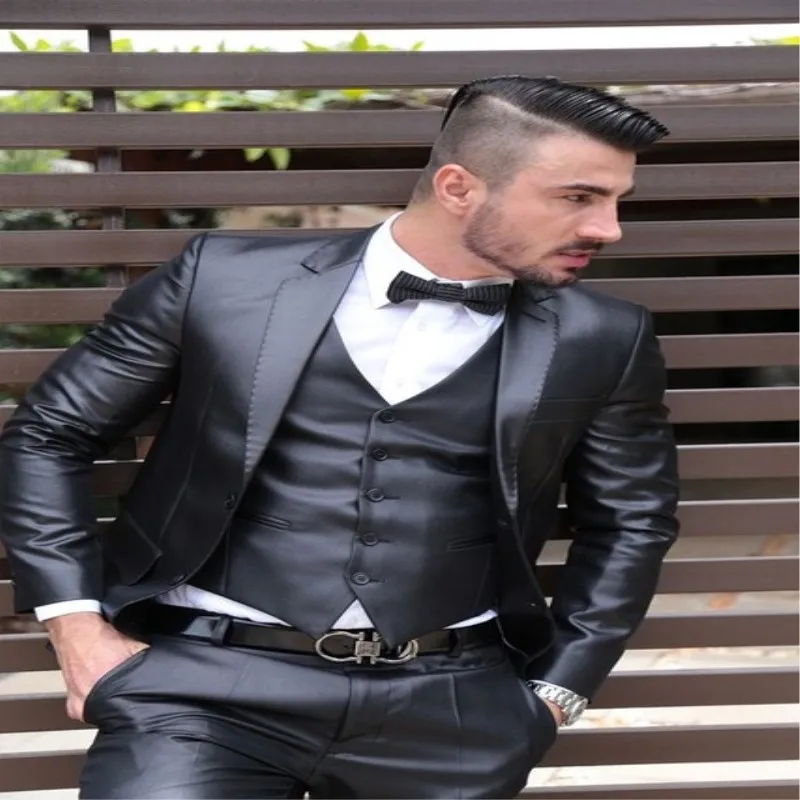 Новейший дизайн пальто брюки серый атлас мужской костюм формальный Тощий