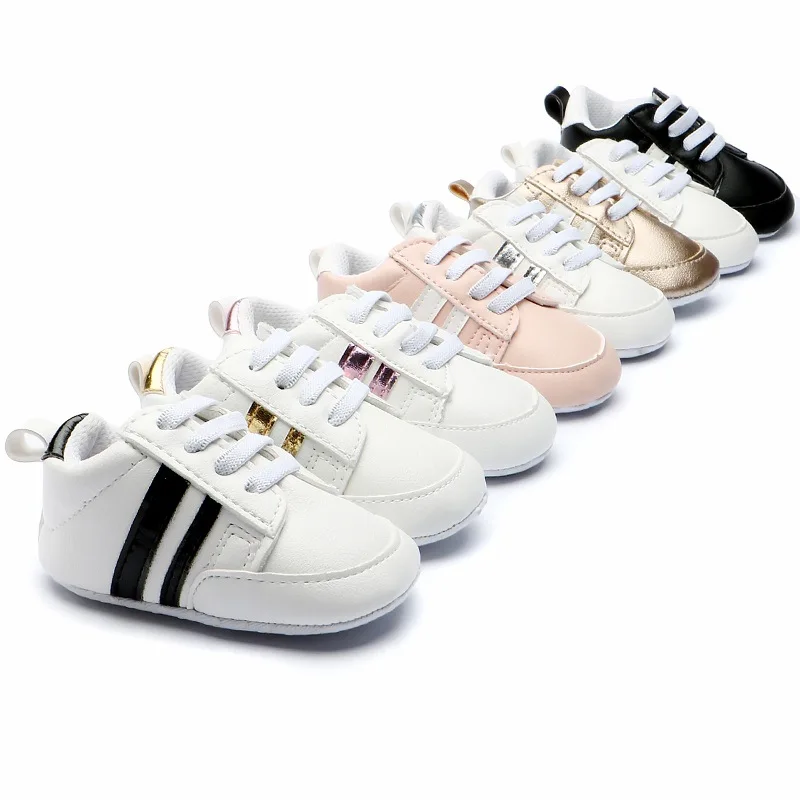 Кроссовки детские из ПУ кожи Нескользящие в полоску|Обувь для детей с мягкой