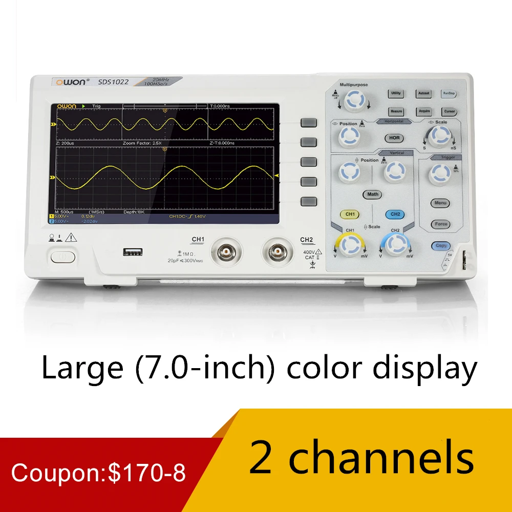 Цифровой осциллограф SDS1022 Осциллограф 2 канала 20 МГц 100 мс/с осциллометр с ЖК
