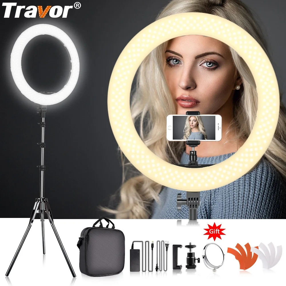 TRAVOR кольцевой светильник 18 дюймов 240 шт. светодиодный кольцевой светильник для фотостудии светильник ing с регулируемой яркостью 5500K со штативом для YouTube макияж кольцевой светильник