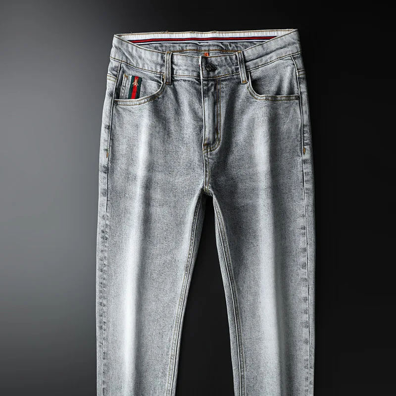 

Straight jeans trend 2021 new summer light grey stretch thin men's trousers