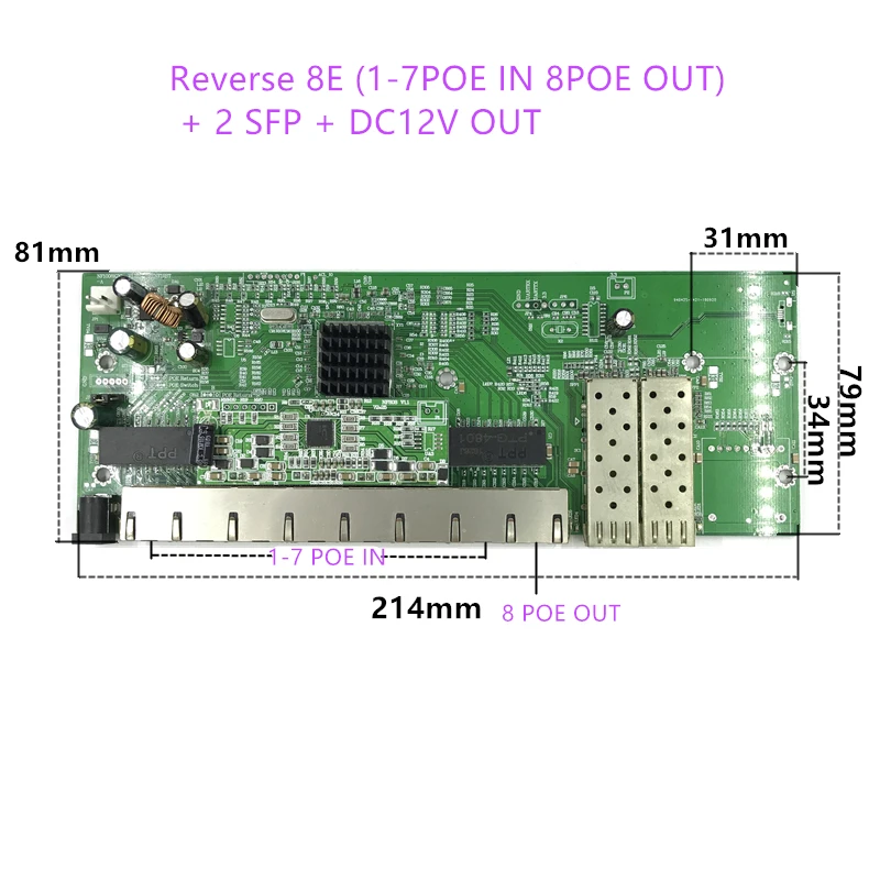 Reverse POE 10/100/1000M Gigabit Ethernet switch Fiber Optical Single Mode 8 RJ45 UTP&amp2 SC fiber Port Board SFP3KM/20KM |