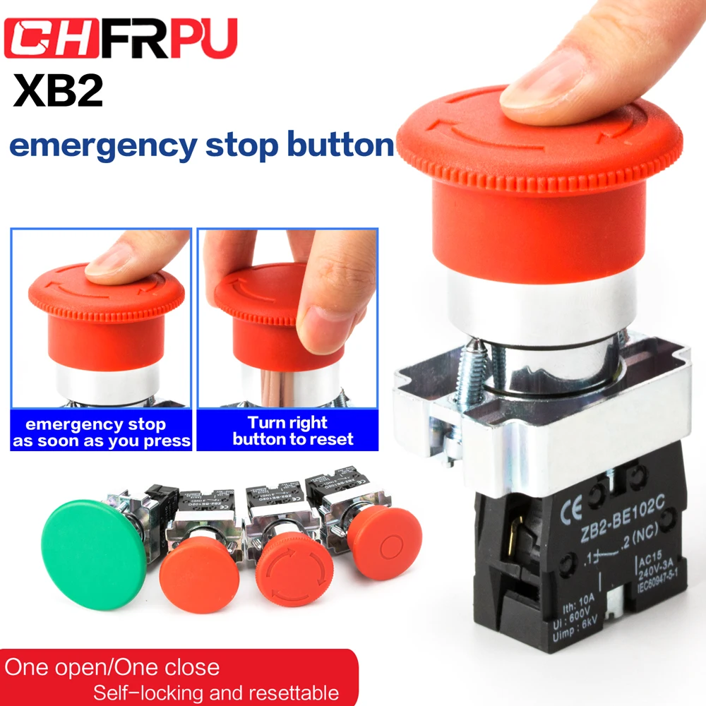 

22mm XB2 Series Emergency Stop Button switch NO/NC 10A/415V red mushroom head emergency stop button switch