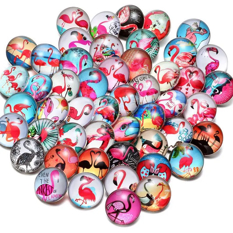 Круглая стеклянная застежка Фламинго 100 шт./лот 18 мм|Браслеты с шармами| |
