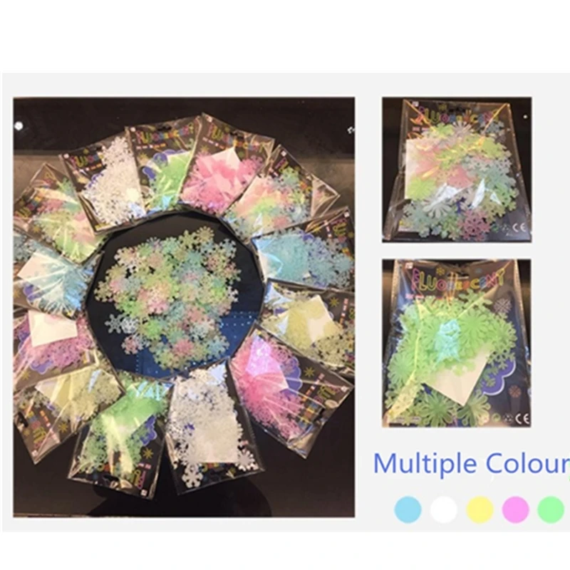 100 шт. новый год Снежинка украшения Светящиеся Настенные наклейки для дома