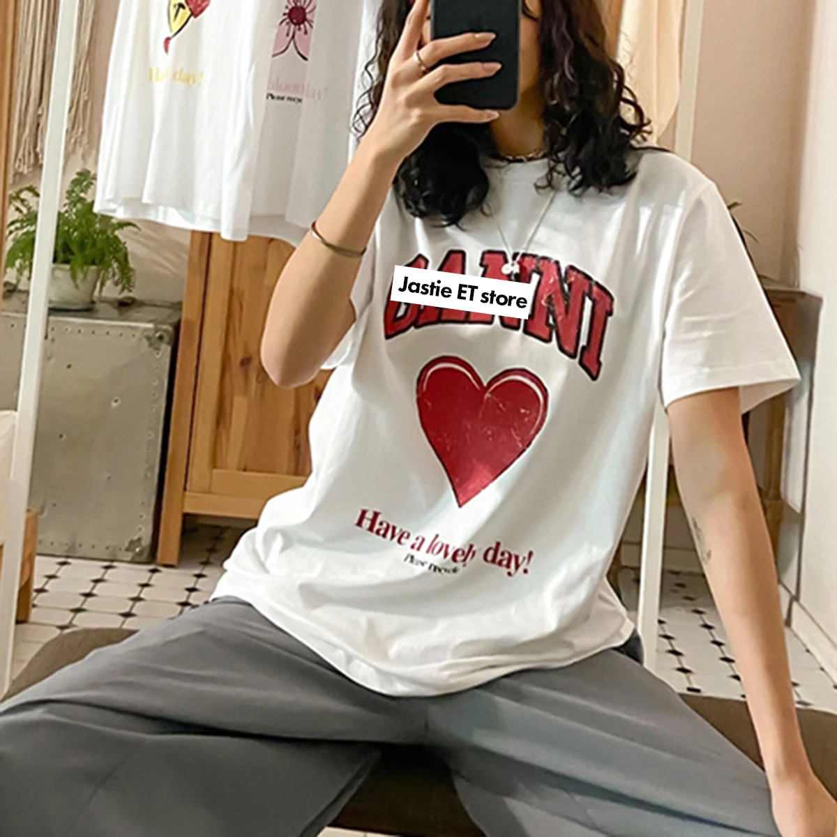 

Letter Heart Cotton T Shirt Women Summer Round Neck Short Sleeve White T-shirts Woman Casual Vintage Graphic Tshirt Tops Chic