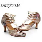 DKZSYIMЖенская обувь для латинских танцев; Танцевальная обувь для сальсы; Обувь для бальных танцев; Женская обувь на высоком каблуке; Летняя обувь из змеиной кожи с регулируемым подъемом