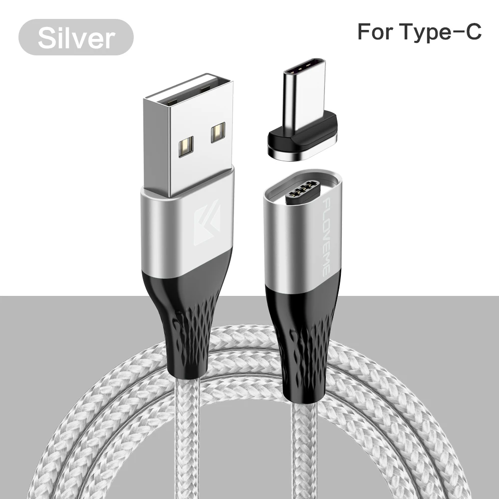 FLOVEME магнитный заряд зарядка для телефона 3 в 1 Магнитный кабель Micro usb type C осветительный кабель телефон Быстрая зарядка зарядное USB-C/type-C кабель для iPhone samsung магнитное зарядное устройство - Цвет: For Type C Silver