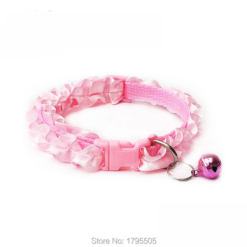 

Wholesale 100pcs Dog Cat Lace Crease Collar With Bell Buckle Collar Lovely For Pet Accessories Sale Bling Adjustable PetSupplies