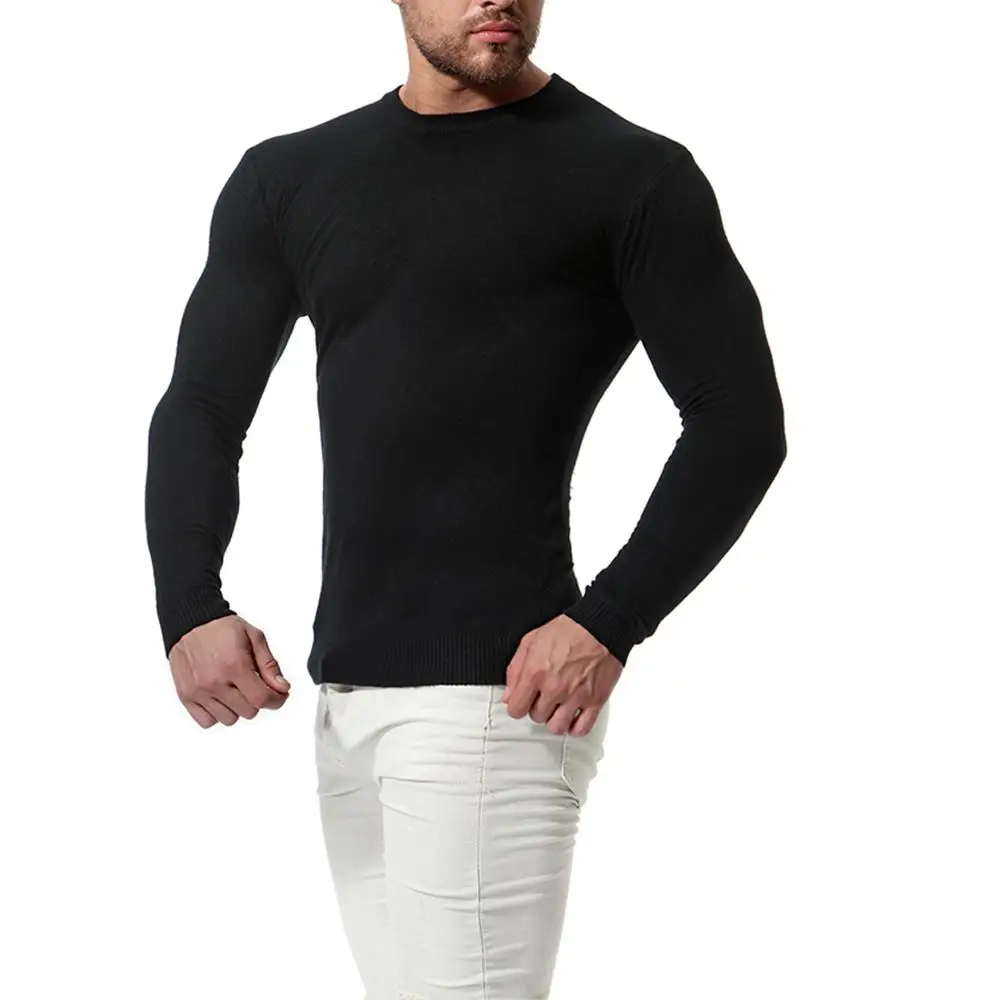 Повседневное Для мужчин шею тонкий свитер Мода одноцветное Цвет длинный рукав