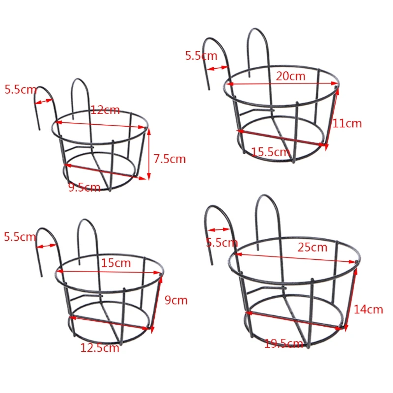 

Balcony Round Flower Pot Basket Iron Railing Fence Hanging Potted Plant Holder
