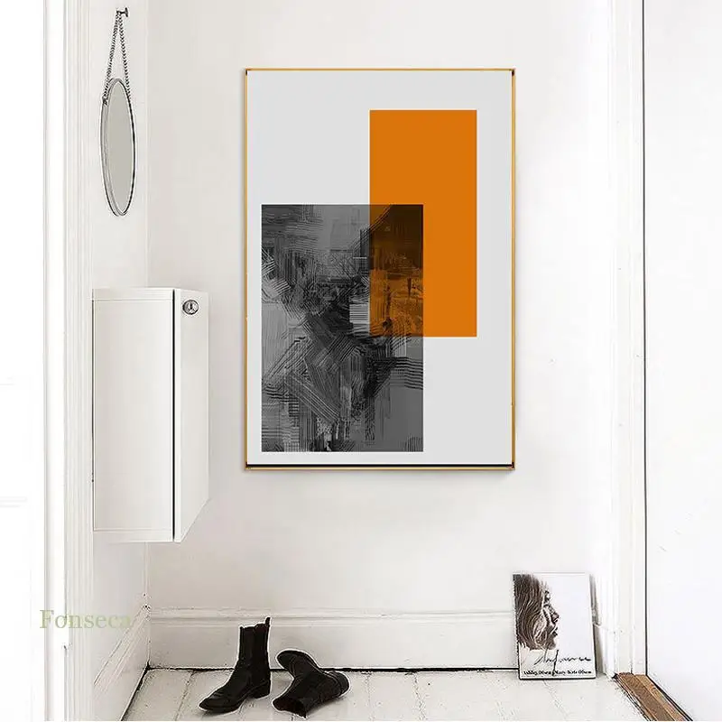 Абстрактный геометрический Графический постер Hd оранжевый принт серая Картина
