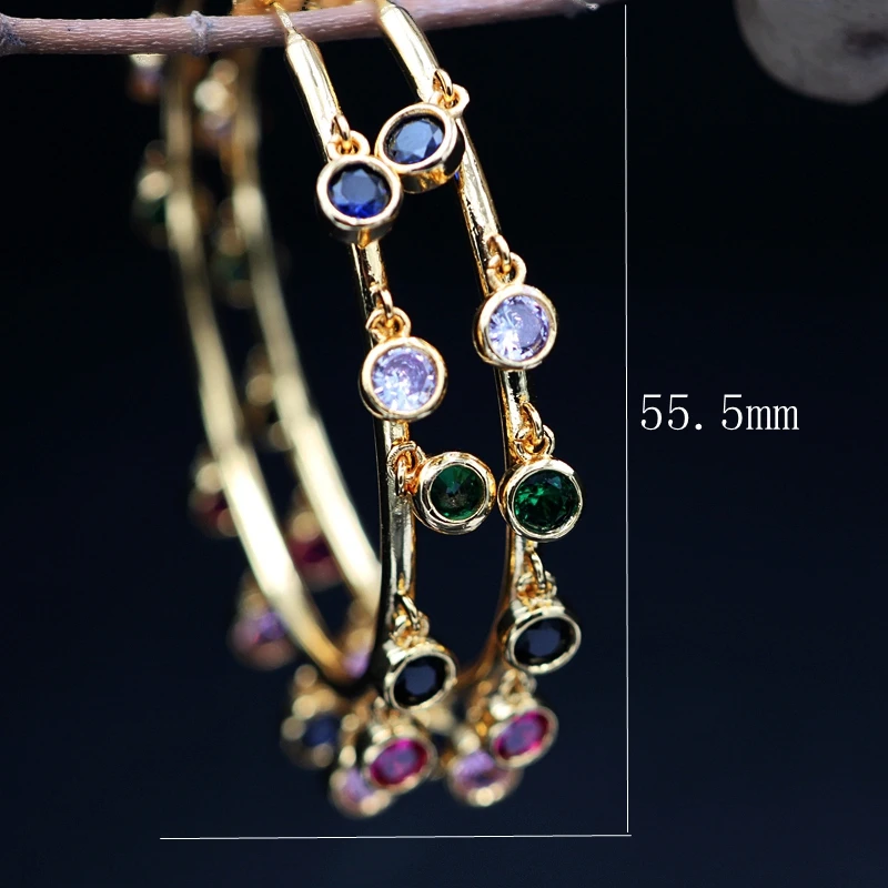 

Big Round black Hoop Earrings For Women Colorful Stone Shiny Large gothic Circle Earring Jewelry women's accessories wholesale