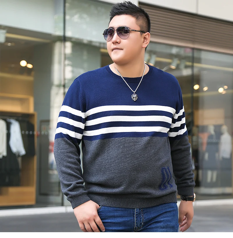 Мужской разноцветный полосатый свитер большого размера с длинным рукавом