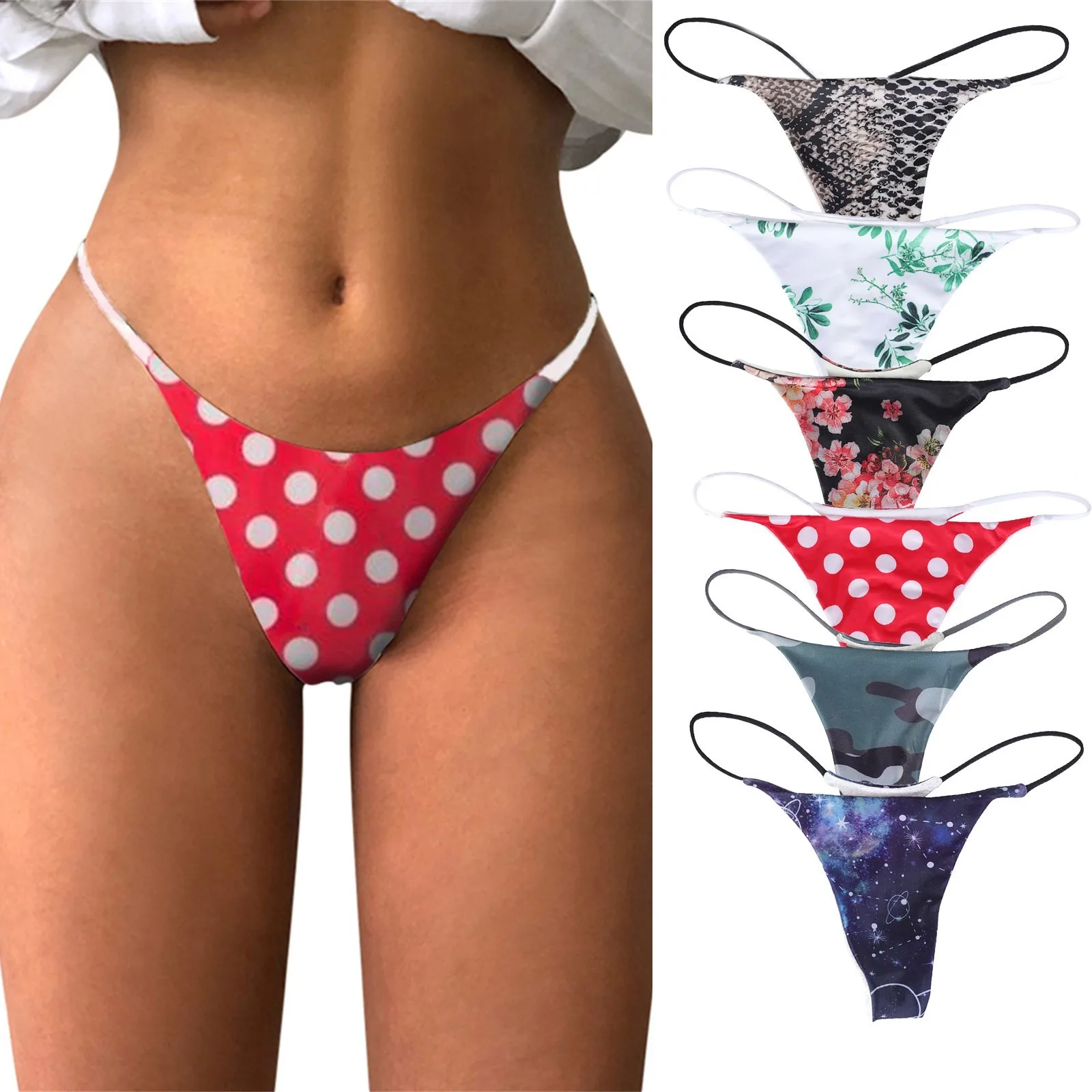 

Women Wave Point Floral Print Sexy Underpants Comfort Low-rise Soft T-back G-string Panties Ropa Interior Femenina Tangas Mujer